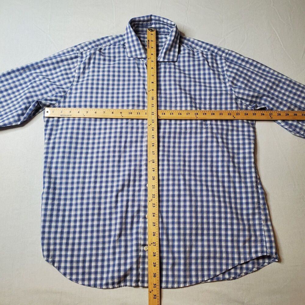 Peter Millar Men's Size XL Plaid Button Down Shirt Blue Plaid - Picture 6 of 7